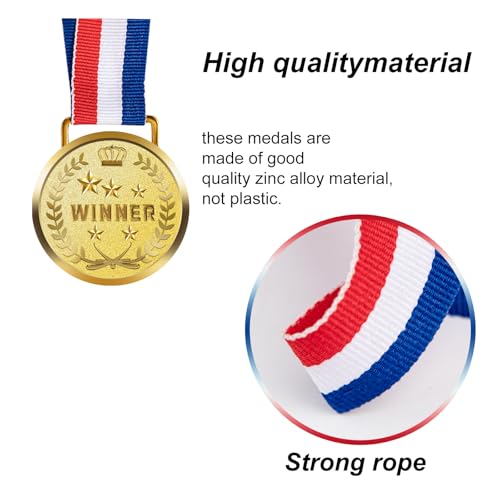 12 Pieces Gold Award Medals Set with Ribbons for Sports, Competitions & Parties - 2 Inch