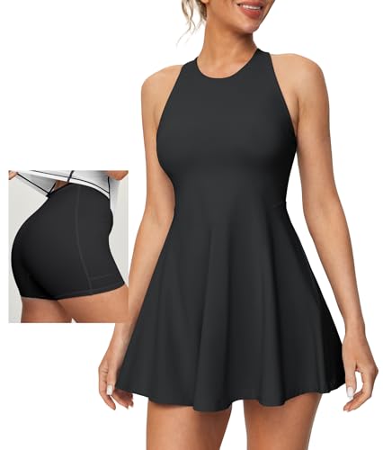 Heathyoga Women's Tennis Dress with Shorts Underneath Summer Athletic Dress - Black, Medium