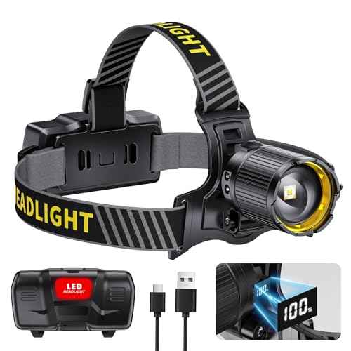 YNYS led headlamp Rechargeable,60H Bright Headlights with Sensor&Digital Display, Zoomable,12 Modes,120¡ÆAdjustable,Waterproof Head lamp for Working Camping Fishing Hiking
