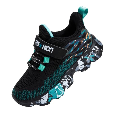 Kids Lightweight Sports Tennis Sneakers Boys Girls Shoes - Black-Blue 1 Little Kid