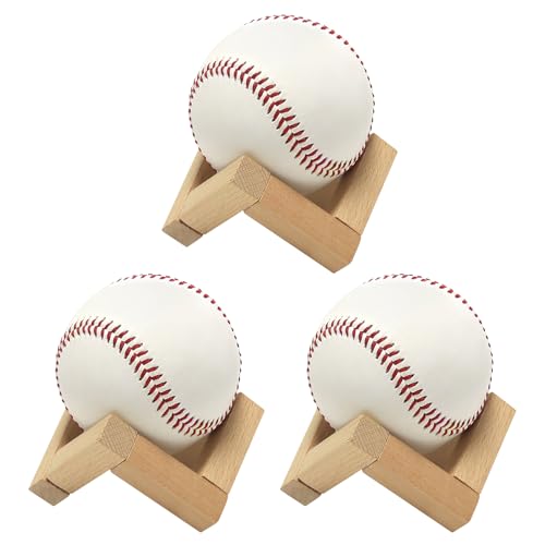 3 Pack Wooden Baseball Display Stands for Memorabilia, Softball & Crystal Decor