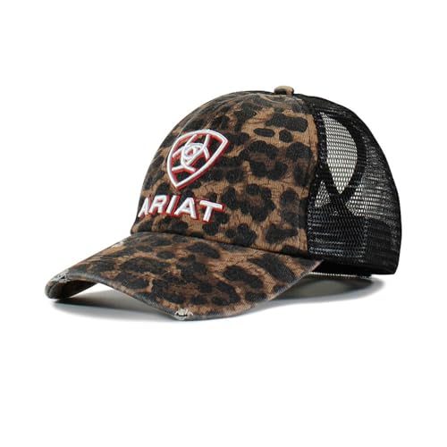 ARIAT Women's Black Leopard Ponytail Cap with Hook and Loop Closure