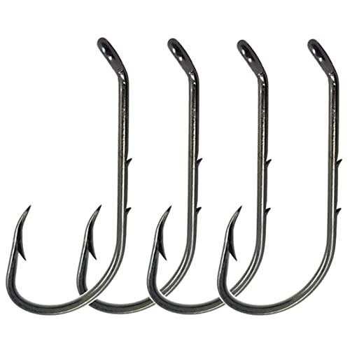 100pcs Barbed Fishing Hooks - Sharp Offset Shank Down Eye Tackle