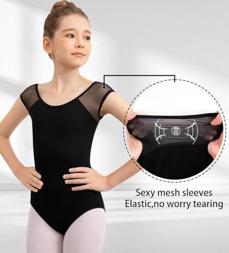 Girls Ballet Leotard Mesh Tank Dancewear - Black, 12-14 Years