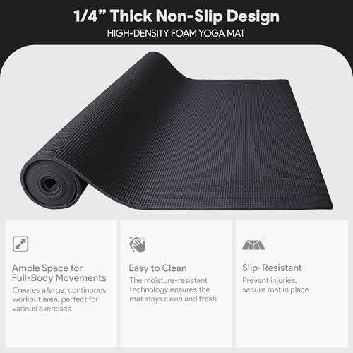 Fitvids All Purpose 1/4-Inch High Density Anti-Tear Exercise Yoga Mat with Carrying Strap, Multiple Colors