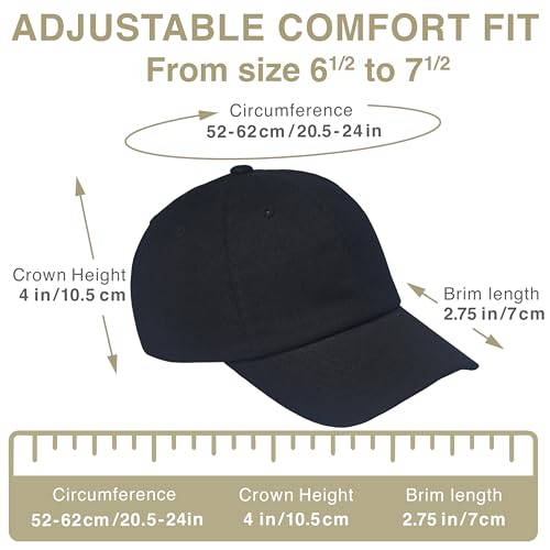 E BY ELIDAN Classic Dad Hat Black One Size Cotton Baseball Cap - Adjustable, Breathable, Packable