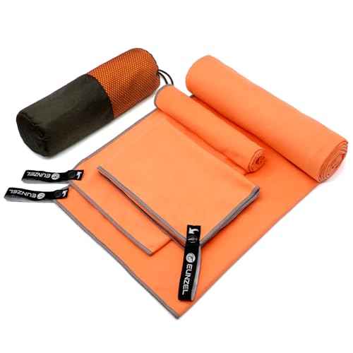 Eunzel Quick Dry Camping Towel, Microfiber Travel Towel 3 Size at 1 Pack,Fast Drying Towel Set for Camping, Beach, Gym, Sports, Yoga & Swimming Pool, Orange