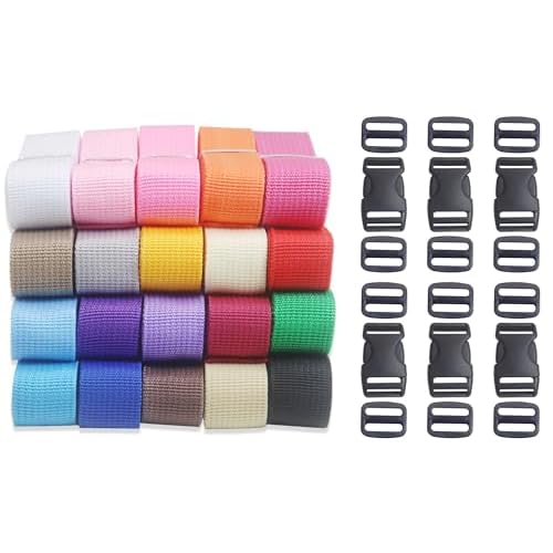 ZHFMILY 1 inch Light-Weight Webbing Straps with Quick Side Release Plastic Buckles for Indoor&Outdoor Gear, Pet Collars, DIY Projects, Crafts, Repairing (Mixed 40 Yards 195)