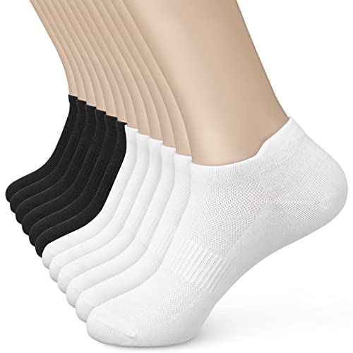Women's Ankle Cotton Socks - Low Cut Athletic No Show Socks, 6 Pairs, White & Black Colors