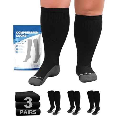Compression Socks for Women Wide Calf: Plus Size 20-30mmHg Medical Support Stockings for Nurses, Pregnant Women, Men, Flying, Travel ? 3 Pairs (XXL-7XL)