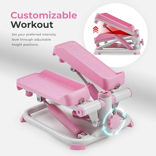 Sunny Health & Fitness Mini Stepper for Exercise at Home, Stair Step Workout Machine with Resistance Band and Over 300lb Weight Capacity, Optional Twist Motion and Free SunnyFit App Connection