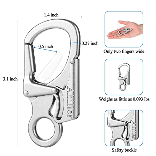 Ahiller Dual Lock Carabiner Clip - Zinc Alloy Keychain for Outdoors, 1PCS Silver