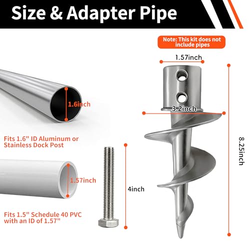 Dock Auger Kit Set2 Stainless Steel Anchors for Floating Docks & Boats