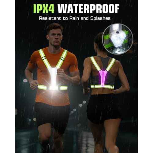 Zacro LED Reflective Vest with Chest Light 500LM, 5 RGB Colors High Visibility Rechargeable Light Up Running Vest IPX4 Night Safety Running Gear for Dog Walking, Cycling, Adjustable for Men Women Kids
