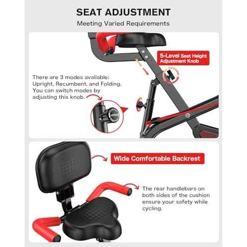 pooboo Folding Exercise Bike, Foldable Upright Stationary Bike, Indoor Cycling Magnetic X-Bike with 8-Level Adjustable Resistance, 6.6 LBS Flywheel, 300LB Capacity, Bottle Holder & Back Support Cushion for Home Gym