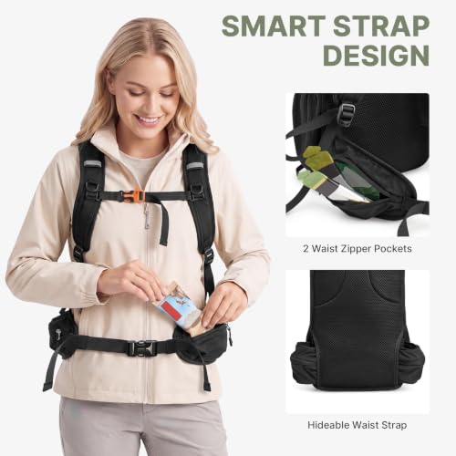 20L Hiking Backpack with Waist Strap for Women Men - Black Variation