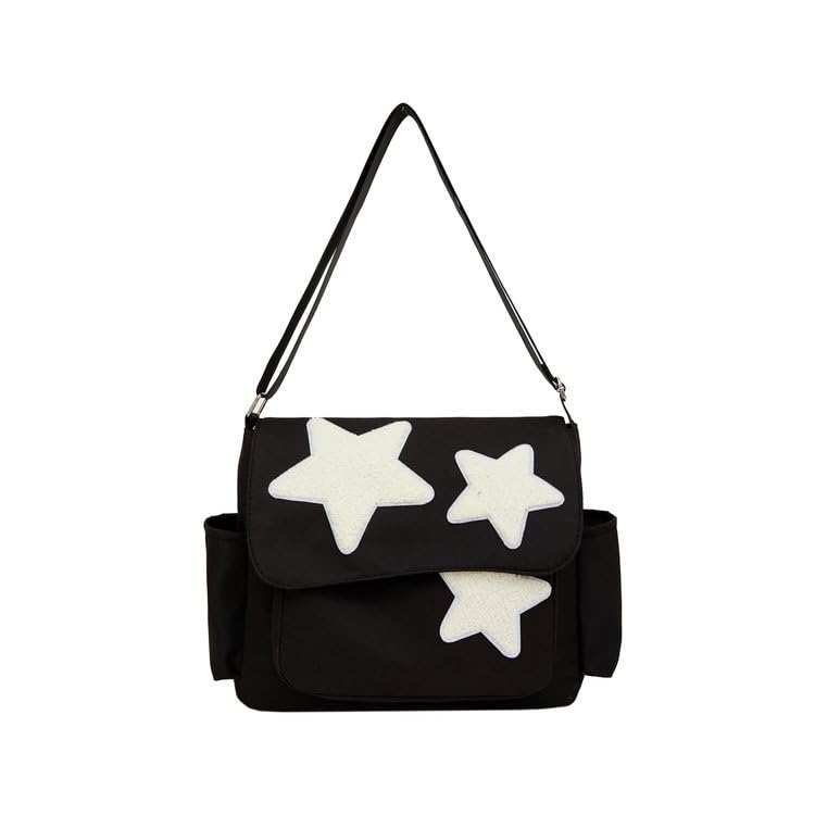 Black Y2K Star Messenger Bag with Coin Purse & Keychain - Cute Grunge Tote