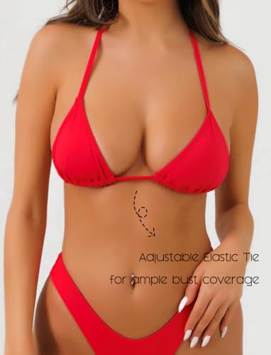 Women's Triangle Bikini Top Adjustable Halter String - Dazzling Red XS
