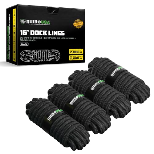 Black 5/8" x 16' Dock Lines - Durable Boat Docking Rope, Marine Rope