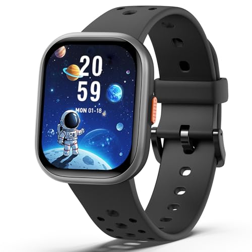 Kids Smart Watch Fitness Tracker 1.85" Screen Pedometer Heart Rate Sleep Waterproof Black