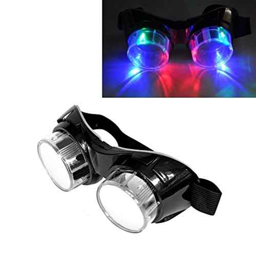 Luwint Colorful Flashing Glasses LED Steampunk Goggles - Light Up Glasses for Halloween Christmas Birthday Party Rave Cosplay Costume Show (Black)