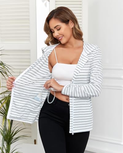Medium White Mastectomy Recovery Hoodie with Drain Pockets - Breast Cancer Post-Surgery Shirt
