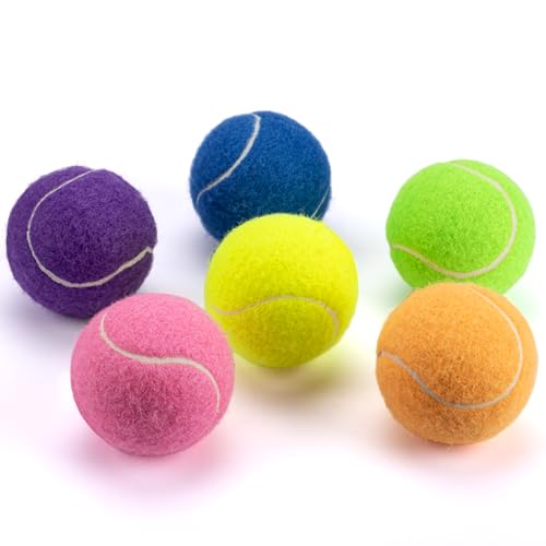 Tennis Balls 6 Pack for Practice & Dog Play - High Elasticity, Multi-Color