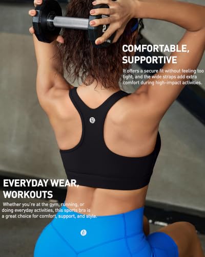 Running Girl High Impact Sports Bra for Women Large Black Racerback Workout Bra Molded Cup with Sewn-in Pads