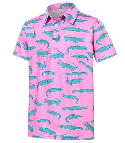 Boys Polo Shirt Short Sleeve Golf Clothes Size 5-14 - Blue & Pink, 9-10 Years