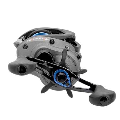 Lew¡¯s American Hero Baitcast Fishing Reel, 4+1 Bearings, 7.5:1 Gear Ratio, Graphite Frame, Speed Gears, Magnetic Control System, Gray/Black/Blue