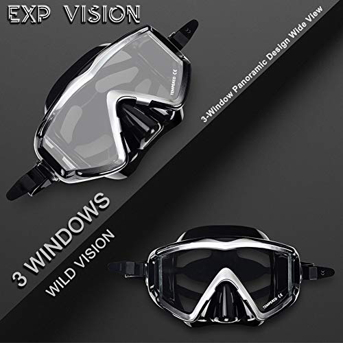 Adult Pano 3 Dive Mask Set - Black 2pcs, 180° Wide View Snorkel Mask