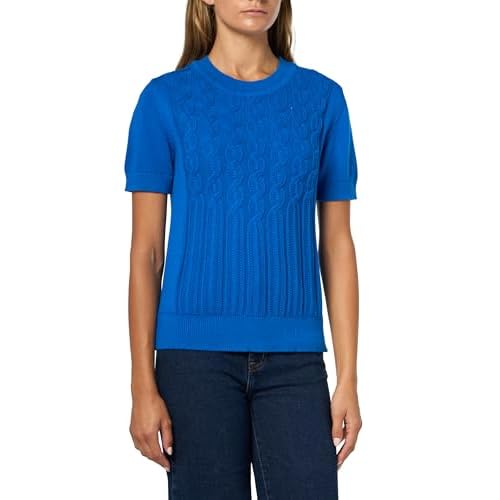 Nautica Womens Short Sleeve Crew Neck Cable Solid Sweater