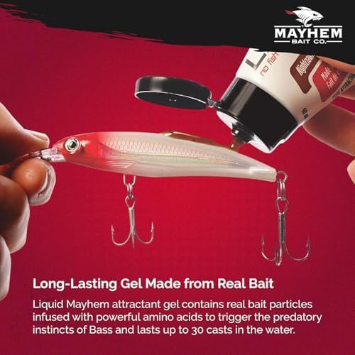 Liquid Mayhem Bass Fish Attractant Gel 60 ml / 2 oz · 60 Uses 1-Pack – Real Bass Bait & Aminos | UV-Enhanced Long-Lasting Gel – All Lure Types