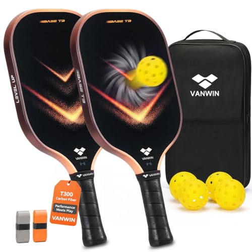 Pickleball Paddles Set of 2 with Carbon Fiber Surface and High-Density Core - Lightweight 7.7oz