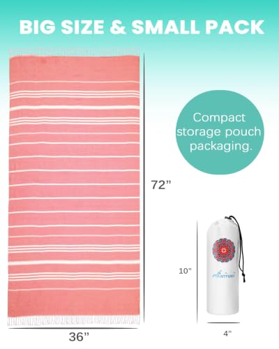 Coral Aqua Thinner 72x36 Inch Beach Towel Set - Quick Dry Sand Free XL Travel Blanket
