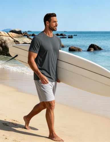 Men's UPF 50+ Quick Dry Swim Shirt Rash Guard - Large Dark Gray