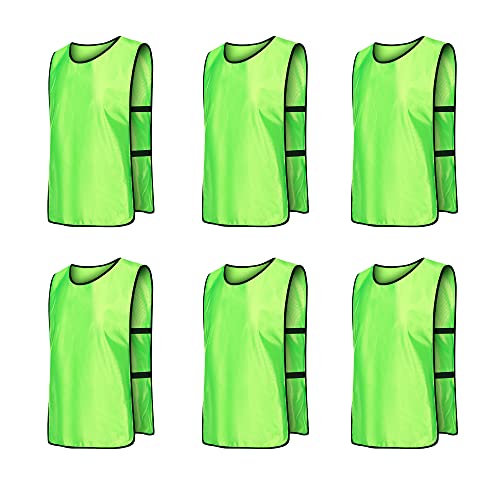 Large Neon Green 6 Pack Sports Basketball & Soccer Bibs for Kids & Adults - Scrimmage Vests