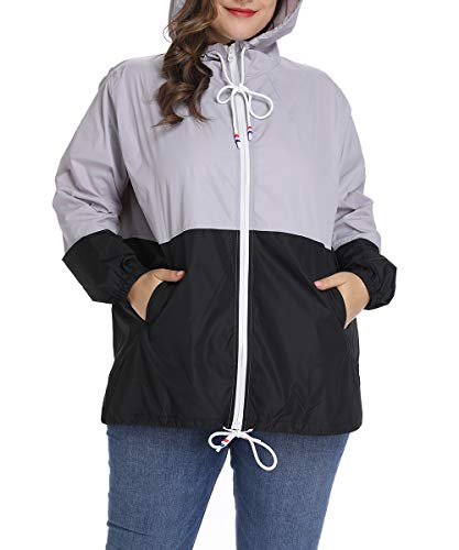 Women's Plus Size Lightweight Hooded Rain Jacket Black XX-Large