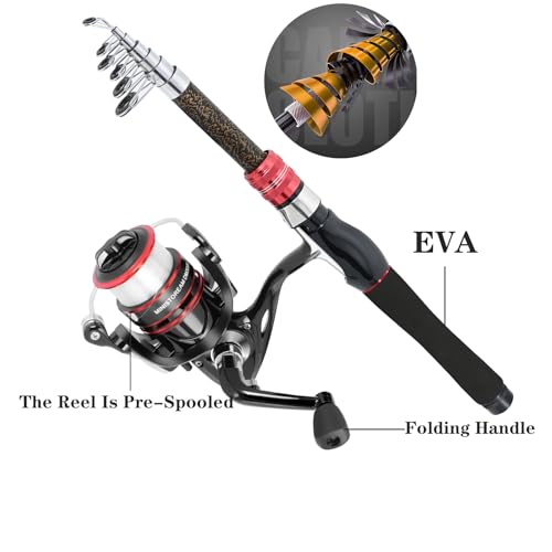 Carbon Fiber Fishing Pole Combo Set - 2 Rods & Reel, Tackle Kit, Saltwater & Freshwater