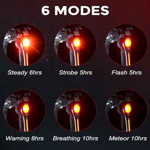 Bike Taillight - 6 Smart Modes Brake+Light+Movement Sensing - 100 Lumens Bicycle Rear Tail Light with Quick Release Brackets Set for Saddle & Seatpost,Tpye-C Rechargeable, IP65 Waterproof