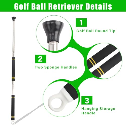 Golf Ball Picker Upper Retractor 30-44 Inch Telescopic Grabber with Suction Cup