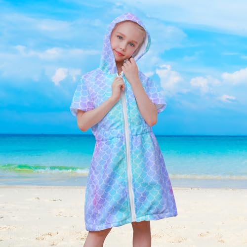 Sylfairy Cover Up for Girls Terry Swim Cover Ups Hooded Terry Kids Cover Up Bathing Suit Beach Dress 4-9Years