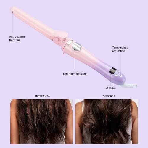 Curling Iron,Rotating Curling Iron 1 Inch for Long Hair up to 450F,Beach Waves Hair Curler Automatic Curling Wand with Dual Voltage for Travel