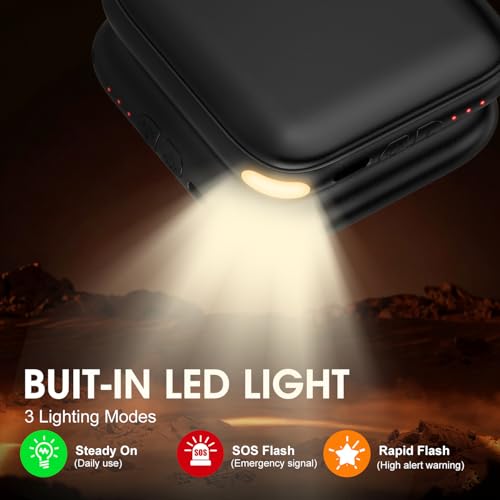 Rechargeable Hand Warmers 2 Pack with LED Light - Black, 6000mAh, Fast Heating