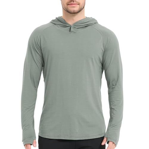 Men's Ultra Soft Bamboo Viscose Hoodie Shirt with Curved Hem - Regular Large Sage Slate