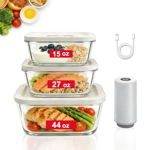 3-Pack Compact Handheld Vacuum Sealer with 3 Glass Containers - Food Saver Kit