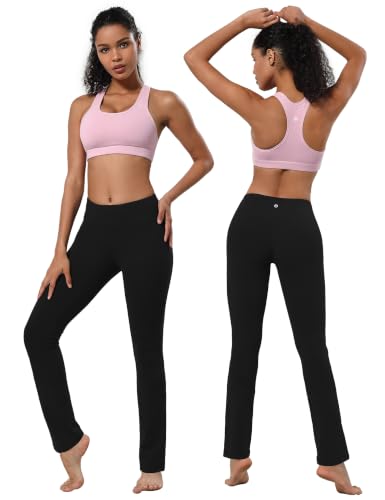 Women’s Tummy Control Yoga Pants with Pockets - Straight Leg, 35" Inseam, XX-Large, Black