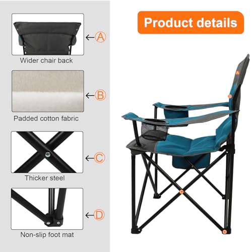 Northroad Heavy-Duty Foldable Camping Chair Blue Support Up to 300lbs Outdoor