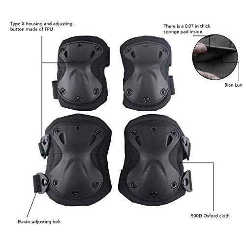 AOUTACC Tactical Combat Knee & Elbow Protective Pads Set for Outdoor CS Paintball Game Cycling Safety Skateboarding Gear Skates Knee Protection Guard Pads