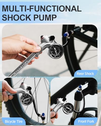 High Pressure Bike Shock Pump 300 PSI with Gauge for Mountain Bike Suspension